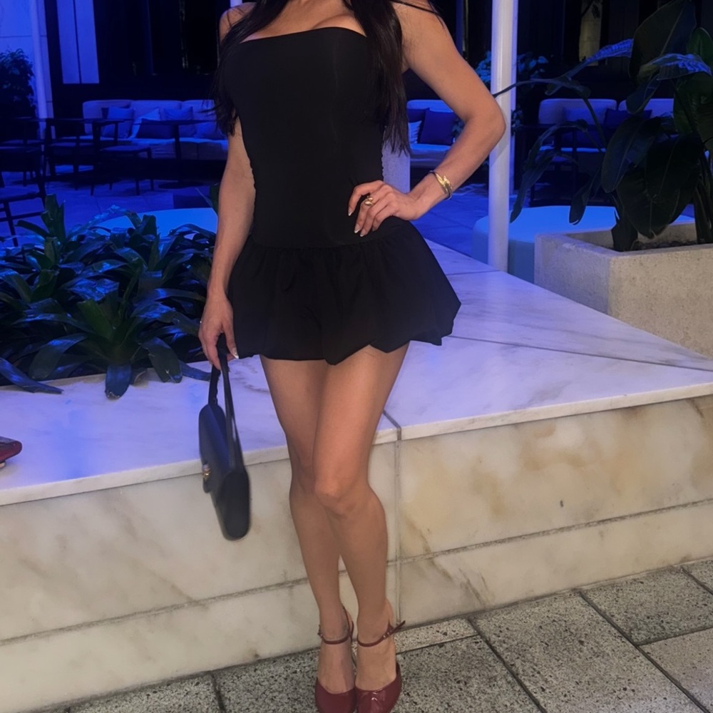 Girls Black Strapless Party Skater Dress